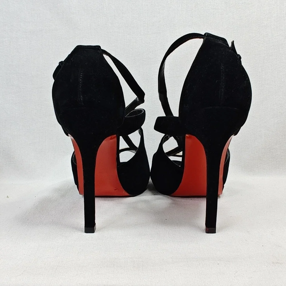 Zara Platform‎ Heels EU 40 Black Gold Snake Chain Strappy Peep Toe Red Sole